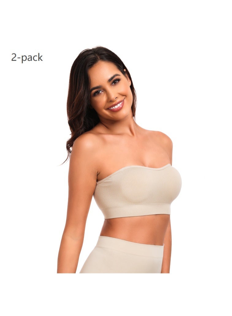 YUVFEHY 2pcs women's strapless seamless bras, solid color, tubular top, soft transparent silicone shoulder straps, with removable breast pads. - Image 1